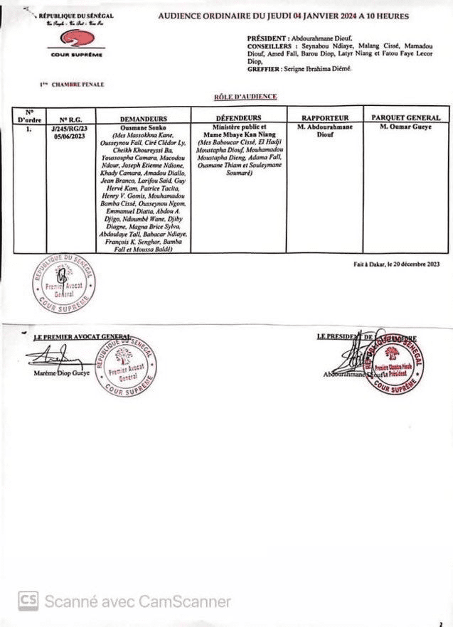 Cour suprême : l’audience Sonko Vs Mame Mbaye Niang fixée le 04 janvier ( Document)